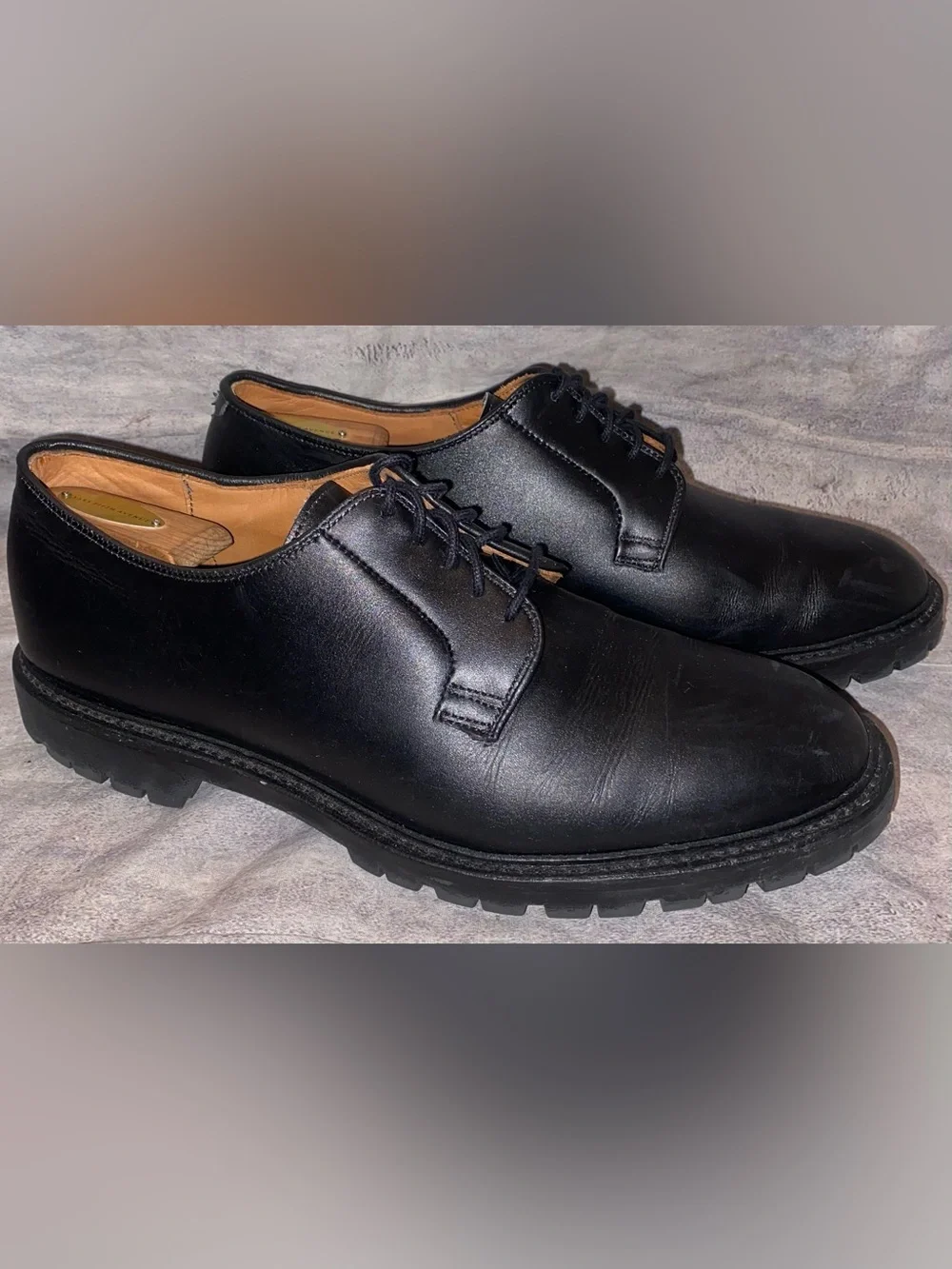Allen Edmonds Lennon Black Lace Up Derby Lug Sole Commando Dress Shoes 11 Combat